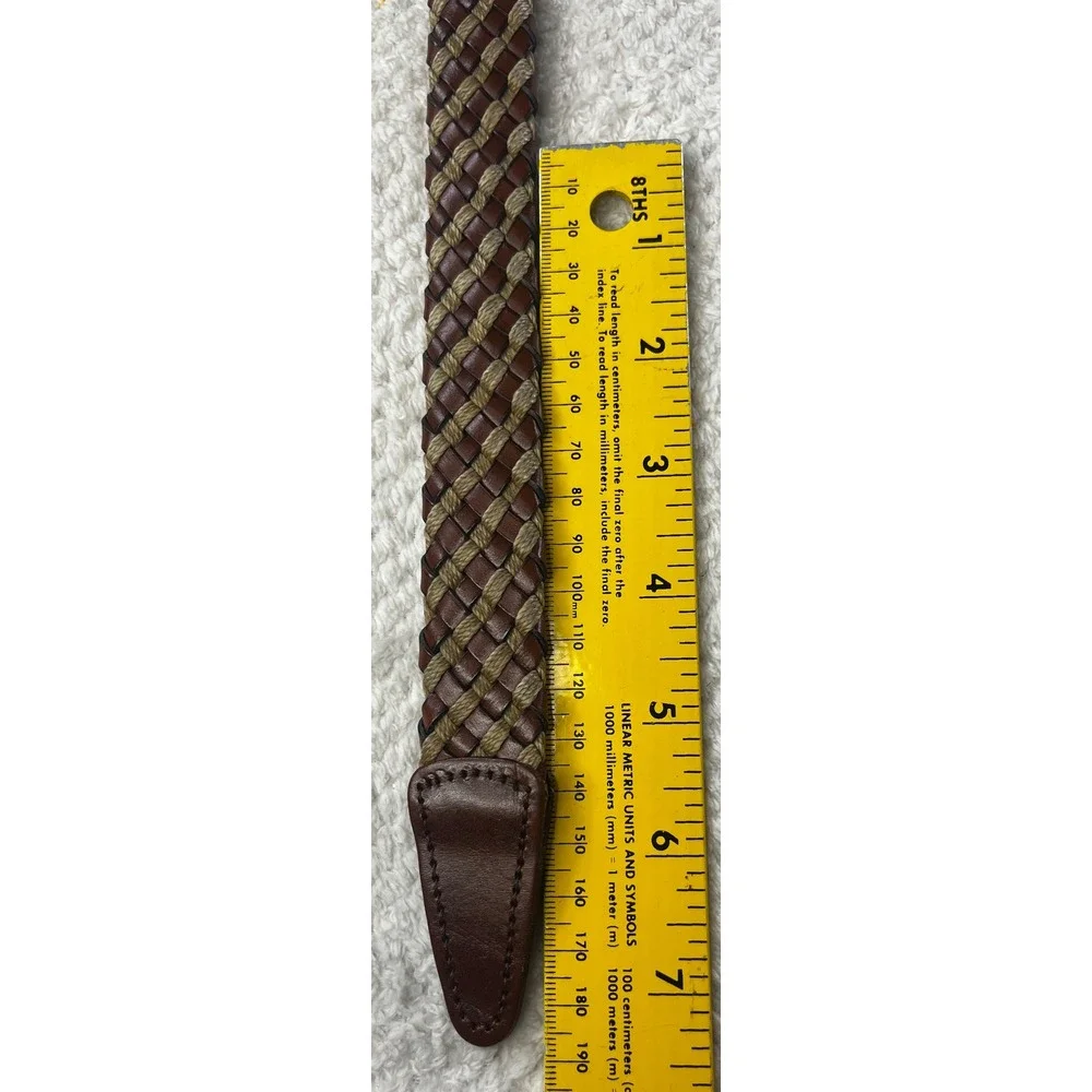 Mens Brown Leather Braided Belt Woven Cord Gold Buckle Size 36 Made in Argentina